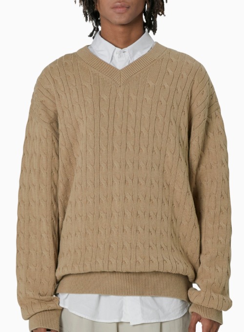 CASHMERE CABLE SWEATER (BEIGE)