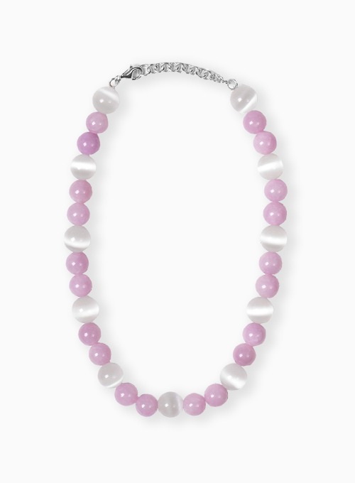 SILVER RING BEADS NECKLACE (WHITE/PURPLE MIX BALL)