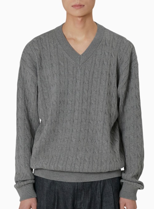 CASHMERE CABLE SWEATER (GREY)