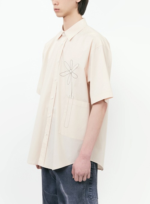 FLOWER EMBROIDERY HALF SLEEVE SHIRTS (PINK)