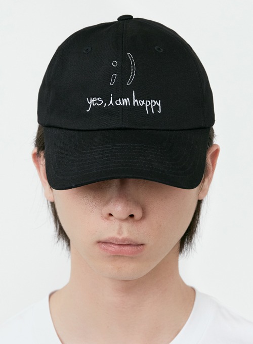 YES, I’M HAPPY EMBROIDERY BALL CAP (BLACK)