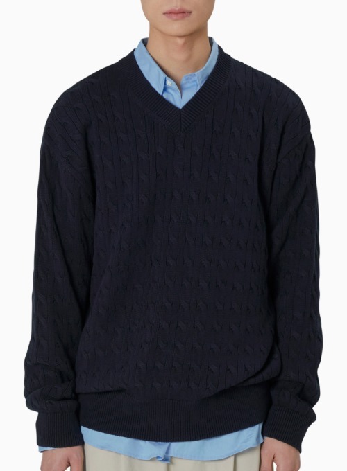CASHMERE CABLE SWEATER (DARK NAVY)