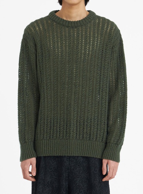 MESHED MOHAIR SWEATER (OLIVE)