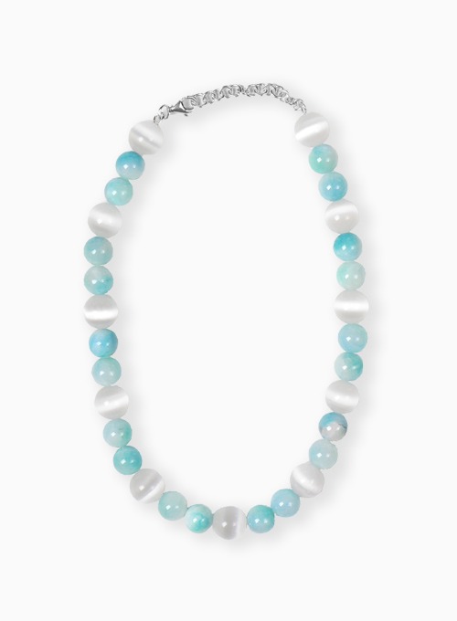SILVER RING BEADS NECKLACE (WHITE/MINT MIX BALL)