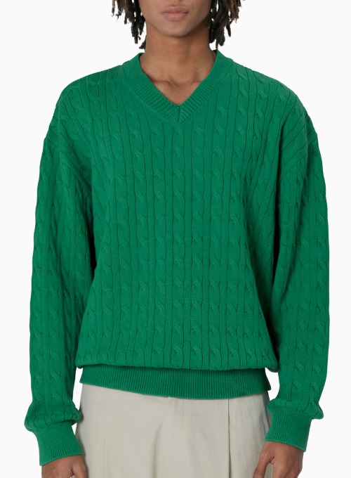 CASHMERE CABLE SWEATER (GREEN)